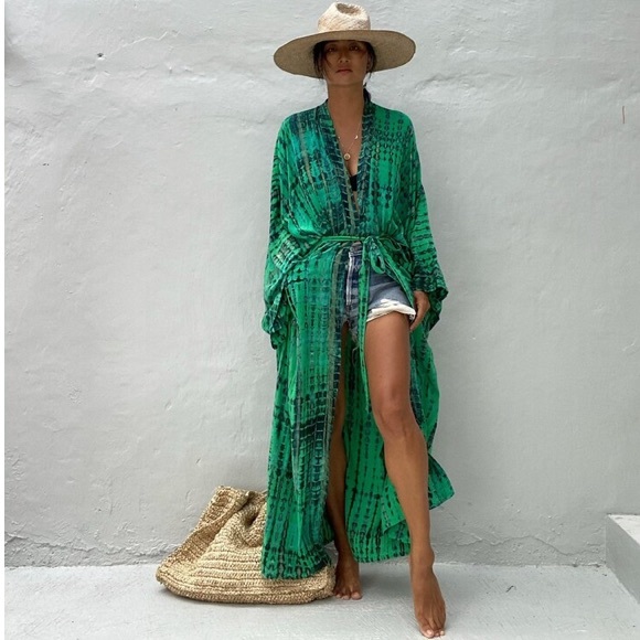 Last 1 New Bohemian Tie Dye Kimono Duster Wrap Jacket Robe Swim Coverup - Picture 3 of 6